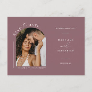Dusty Paars Boho Arch Photo QR Code Save the Date Briefkaart