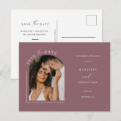 Dusty Paars Boho Arch Photo QR Code Save the Date Briefkaart (Voorkant / Achterkant)