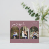 Dusty Paars Boho Arch Photo QR Code Save the Date Briefkaart (Staand voorkant)
