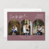 Dusty Paars Boho Arch Photo QR Code Save the Date Briefkaart (Voorkant / Achterkant)