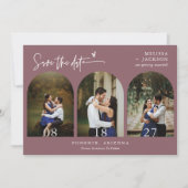 Dusty Paars Boho Arch Photo QR Code Save the Date Kaart (Voorkant)