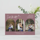 Dusty Paars Boho Arch Photo QR Code Save the Date Kaart (Staand voorkant)