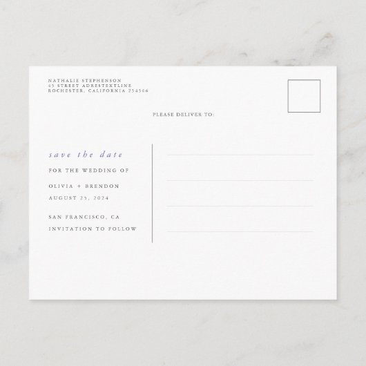 Dusty Paars Elegant Romantic Save the Date Aankondigingskaart (Achterkant)