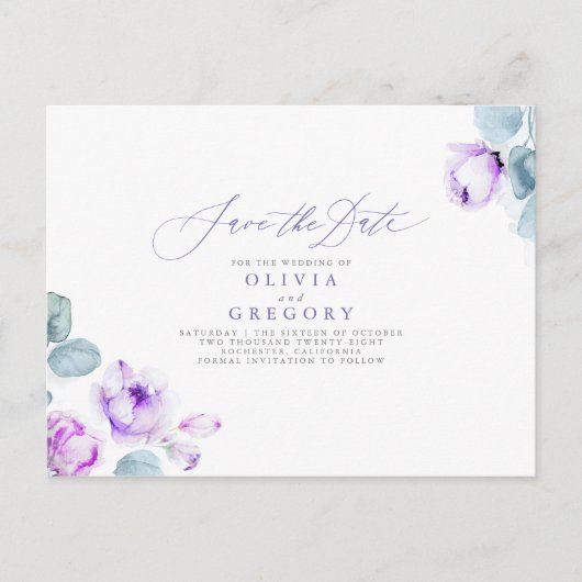 Dusty Paars Elegant Romantic Save the Date Aankondigingskaart (Voorkant)
