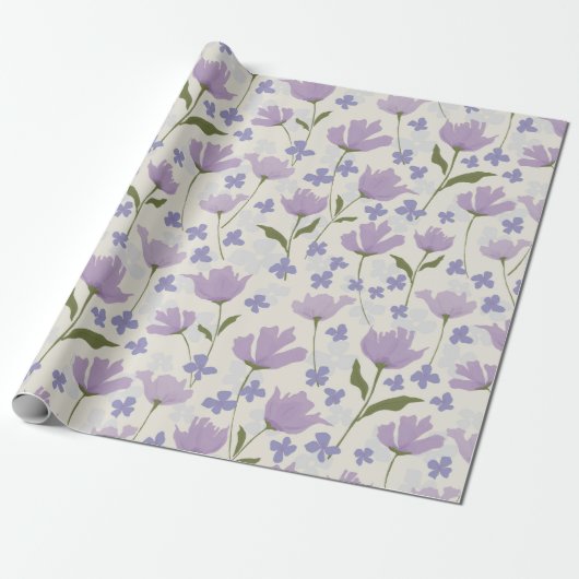 Dusty Paars en Cream  Floral Pattern Cadeaupapier (Uitgerold)