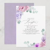 Dusty Paars en roze bruiloft Kaart (Voorkant / Achterkant)