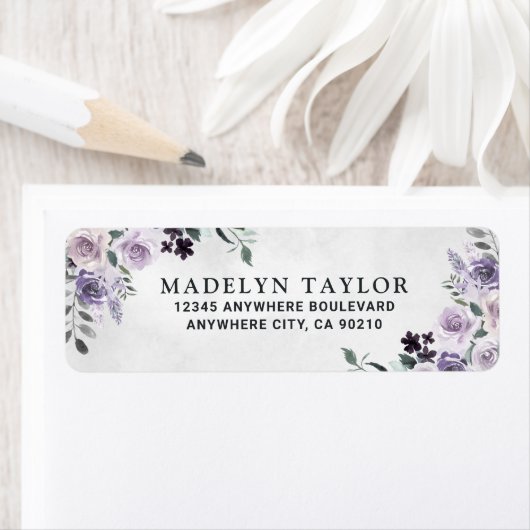 Dusty Paars en Silver Grey Floral Rustic Wedding Etiket (Insitu)