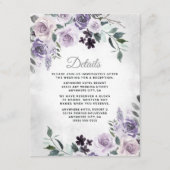 Dusty Paars en Silver Grey Floral Rustic Wedding Informatiekaartje (Voorkant)
