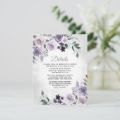 Dusty Paars en Silver Grey Floral Rustic Wedding Informatiekaartje (Staand voorkant)