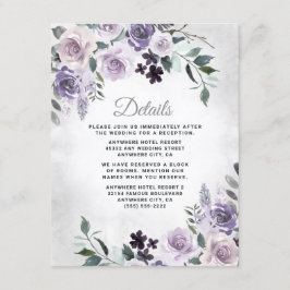 Dusty Paars en Silver Grey Floral Rustic Wedding Informatiekaartje