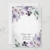 Dusty Paars en Silver Grey Floral Rustic Wedding Kaart (Achterkant)