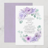 Dusty Paars Floral Elegant Engagement Party Kaart (Voorkant / Achterkant)