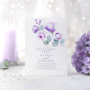 Dusty Paars Floral Elegant Engagement Party Kaart