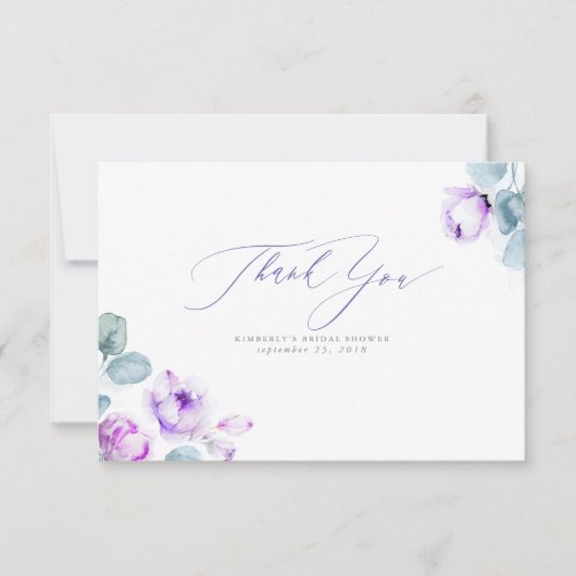 Dusty Paars Floral Elegant Small Hartelijk dank Bedankkaart (Voorkant)