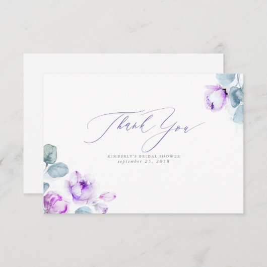 Dusty Paars Floral Elegant Small Hartelijk dank Bedankkaart (Voorkant / Achterkant)
