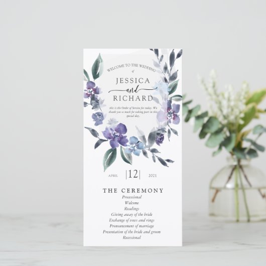 Dusty Paars Floral Garden Wedding Order of Servic (Staand voorkant)