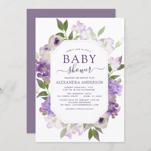 Dusty Paars Floral Greenery Baby shower Kaart