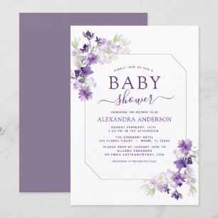 Dusty Paars Floral Greenery Baby shower Kaart