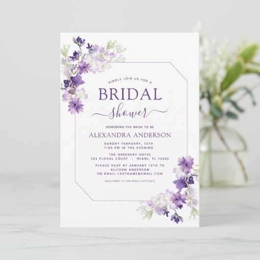 Dusty Paars Floral Greenery Vrijgezellenfeest Kaart (Staand voorkant)