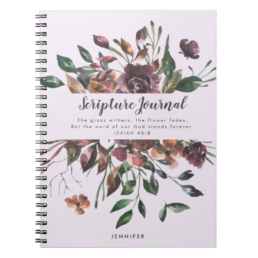 Dusty Paars Floral Personalized Scriptjournaal Notitieboek (Voorkant)
