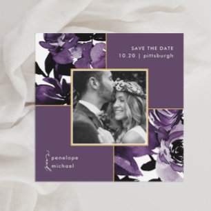 Dusty Paars Floral Photo Wedding Save the Date