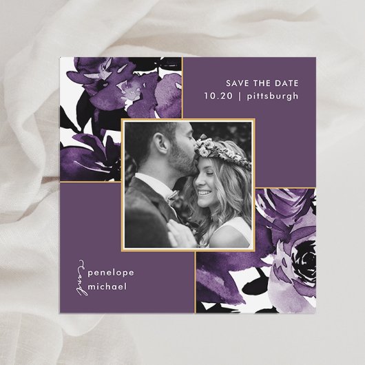 Dusty Paars Floral Photo Wedding Save the Date