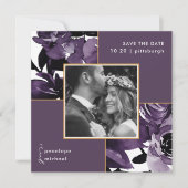 Dusty Paars Floral Photo Wedding Save the Date (Voorkant)