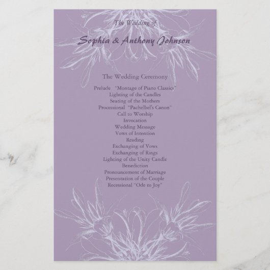 Dusty Paars Floral Wedding Programme (Voorkant)