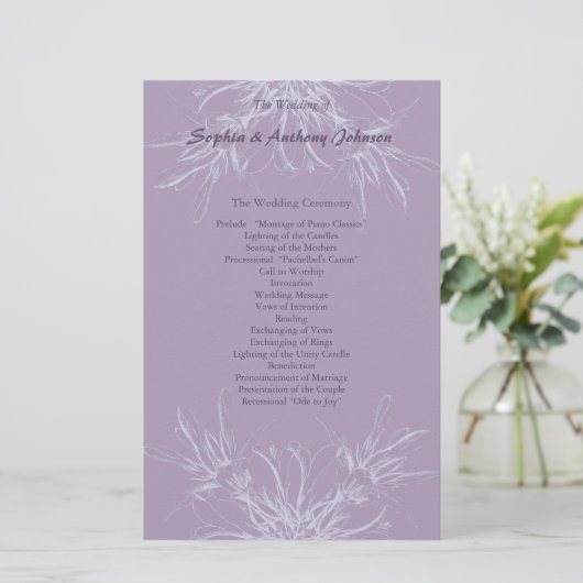Dusty Paars Floral Wedding Programme (Staand voorkant)