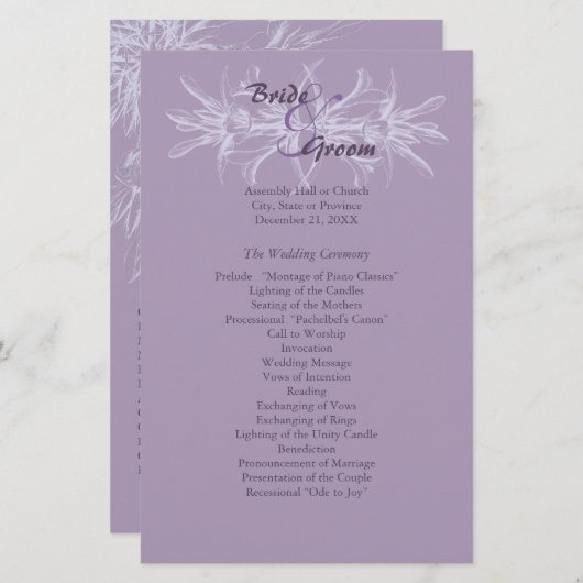 Dusty Paars Floral Wedding Programme (Voorkant / Achterkant)