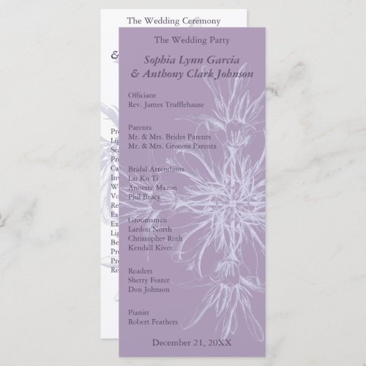 Dusty Paars Floral Wedding Programme Programmakaart (Voorkant / Achterkant)