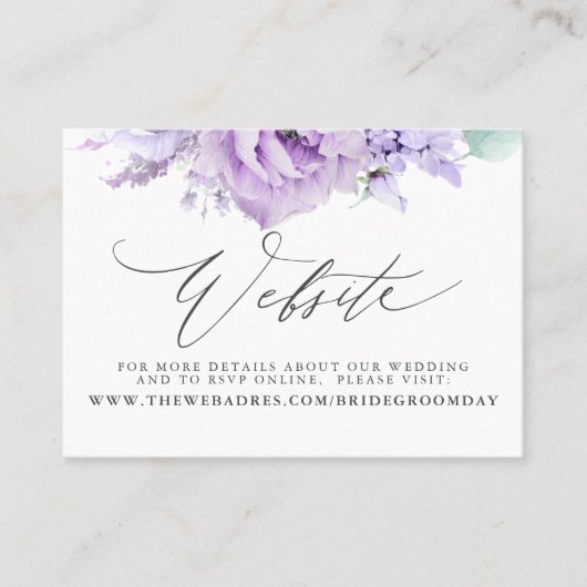 Dusty Paars Floral Wedding Website Kaart Visitekaartje (Voorkant)
