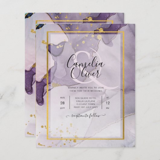 Dusty Paars Gold Alcohol INK Abstract Weddenschap (Voorkant / Achterkant)