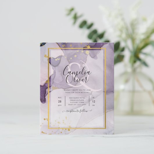 Dusty Paars Gold Alcohol INK Abstract Weddenschap (Staand voorkant)