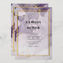Dusty Paars Gold Alcohol INK Abstract Weddenschap Kaart