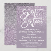 Dusty Paars Gray Faux Glitter Ombre Sweet Sixteen Kaart (Voorkant / Achterkant)