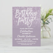 Dusty Paars Grey Faux Glitter Ombre Birthday Kaart (Staand voorkant)