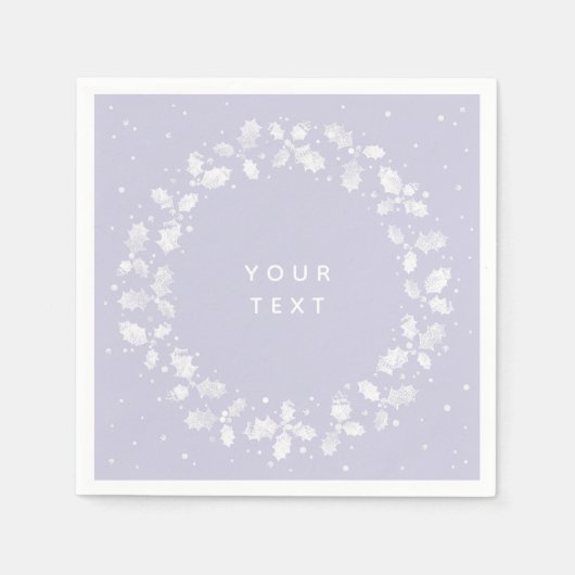 Dusty Paars Hand Printed Holly Wreated Kerstmis Servet (Voorkant)