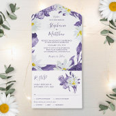 Dusty Paars Iris White Daisy Botanical Wedding All In One Uitnodiging