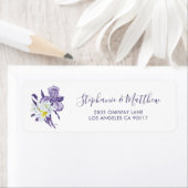 Dusty Paars Iris White Daisy Botanical Wedding Etiket (Insitu)