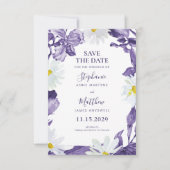 Dusty Paars Iris White Daisy Botanical Wedding Save The Date (Voorkant)