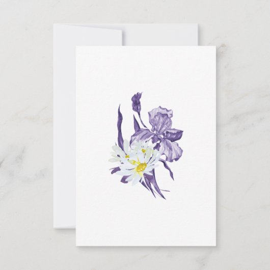Dusty Paars Iris White Daisy Botanical Wedding Save The Date (Achterkant)