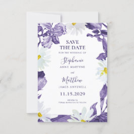 Dusty Paars Iris White Daisy Botanical Wedding Save The Date