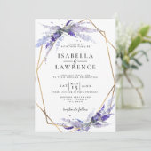 Dusty Paars Lavender Floral Gold Lijst Wedding Kaart (Staand voorkant)