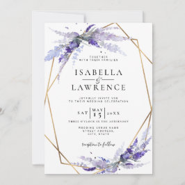 Dusty Paars Lavender Floral Gold Lijst Wedding Kaart