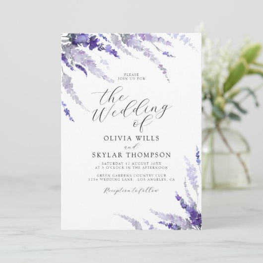 Dusty Paars Lavender Mauve Lila Floral Wedding Kaart (Staand voorkant)