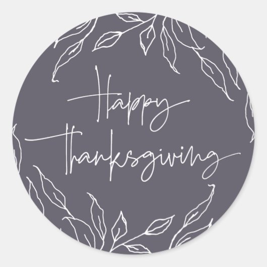 Dusty Paars Leaf Motif Happy Thanksgiving Ronde Sticker (Voorkant)