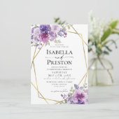 Dusty Paars Lila Mauve Gold Foil Floral Wedding Kaart (Staand voorkant)