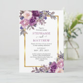 Dusty Paars Mauve Botanical Gold Border Wedding Kaart (Staand voorkant)