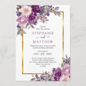 Dusty Paars Mauve Botanical Gold Border Wedding Kaart (Voorkant)